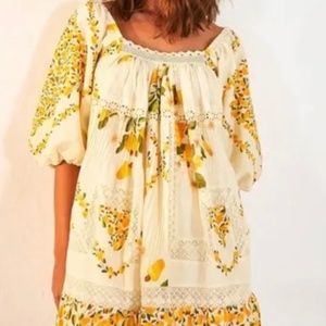 Farm Rio Cashew Puff-Sleeve Mini Dress in Medium. New with tags.